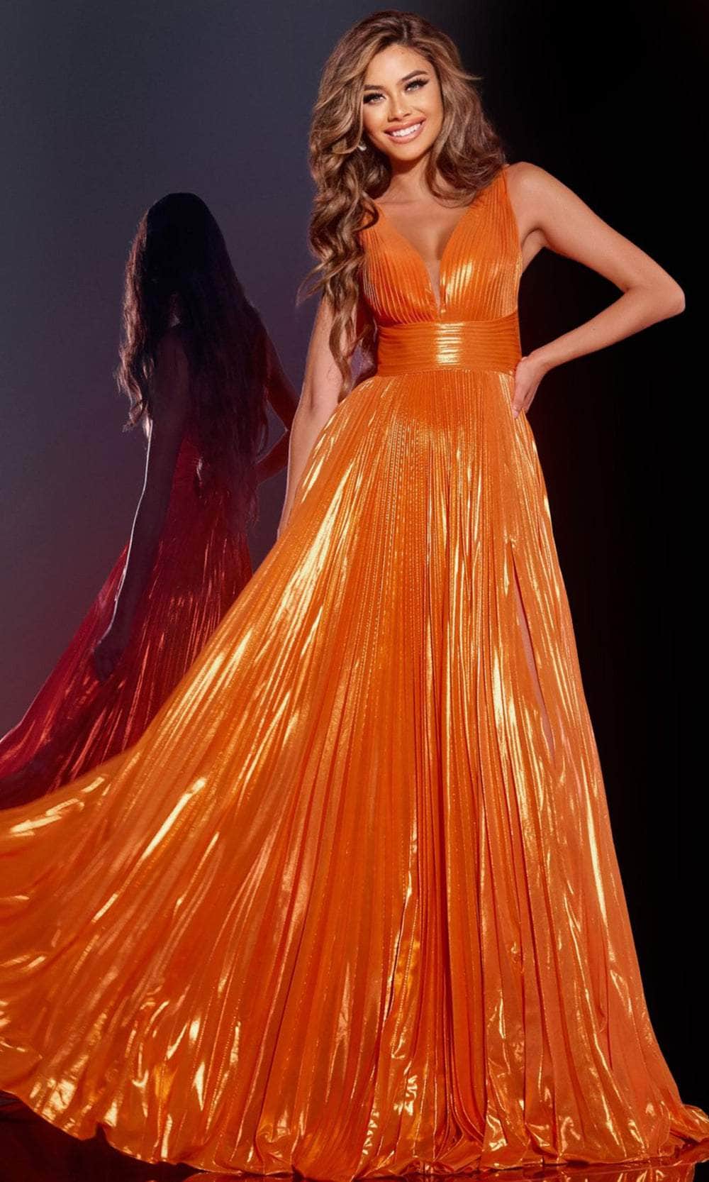 Jovani 44230 - Long A-Line Dress - Pleated, Sleeveless Bodice, V-Open Back, Wide Waistband, High Slit, Sweep Train 16 / Purple Jovani 44230 - Long A-Line Dress - Pleated, Sleeveless Bodice, V-Open Back, Wide Waistband, High Slit, Sweep Train 16 / Purple