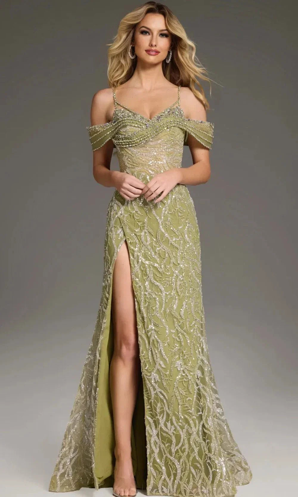 Jovani 45072 - Cold Shoulder Gown with Beaded Bodice Evening Dresses