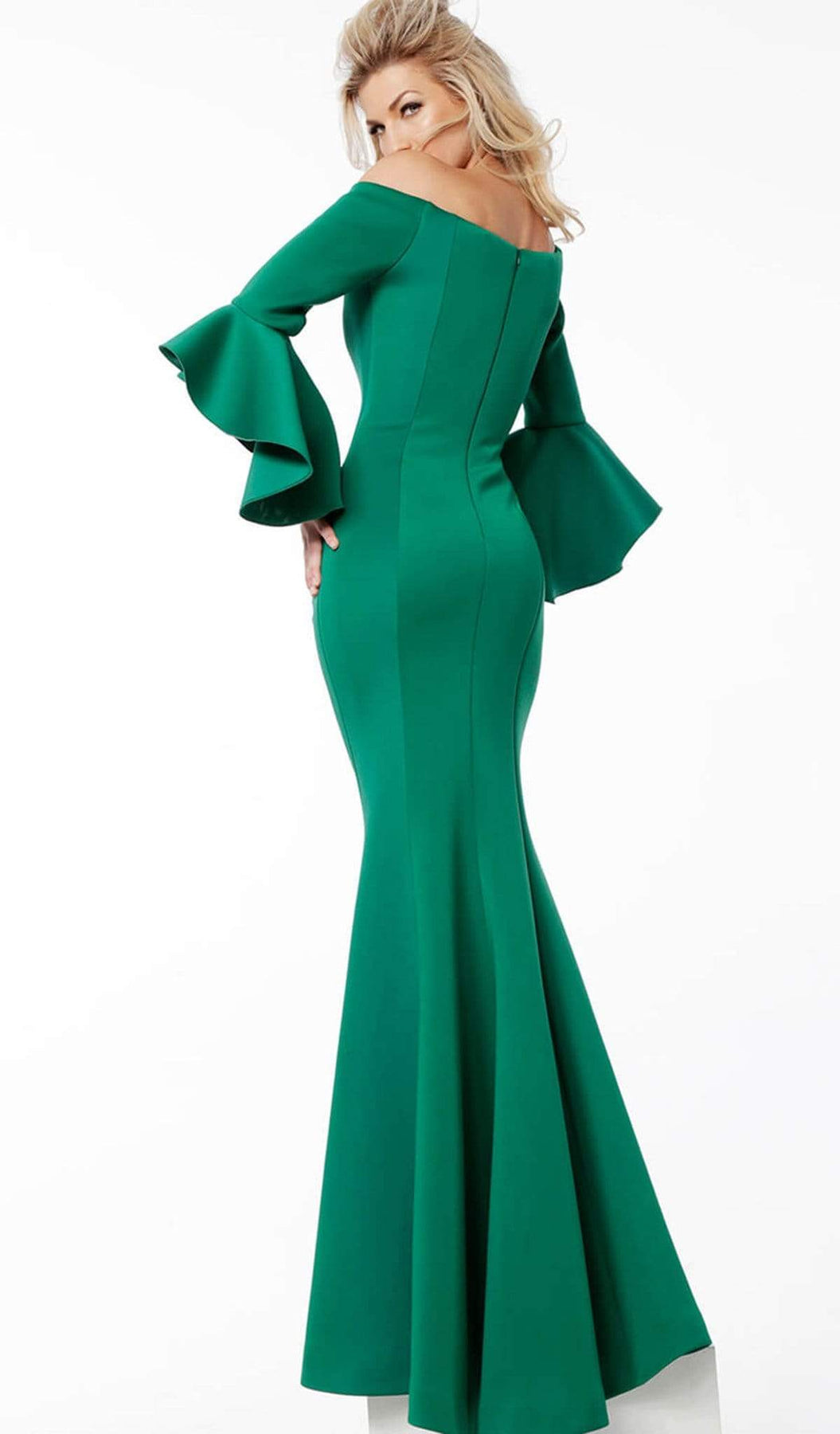 Jovani - 59993 Off Shoulder Bell Sleeve Draping Mermaid Gown Evening Dresses