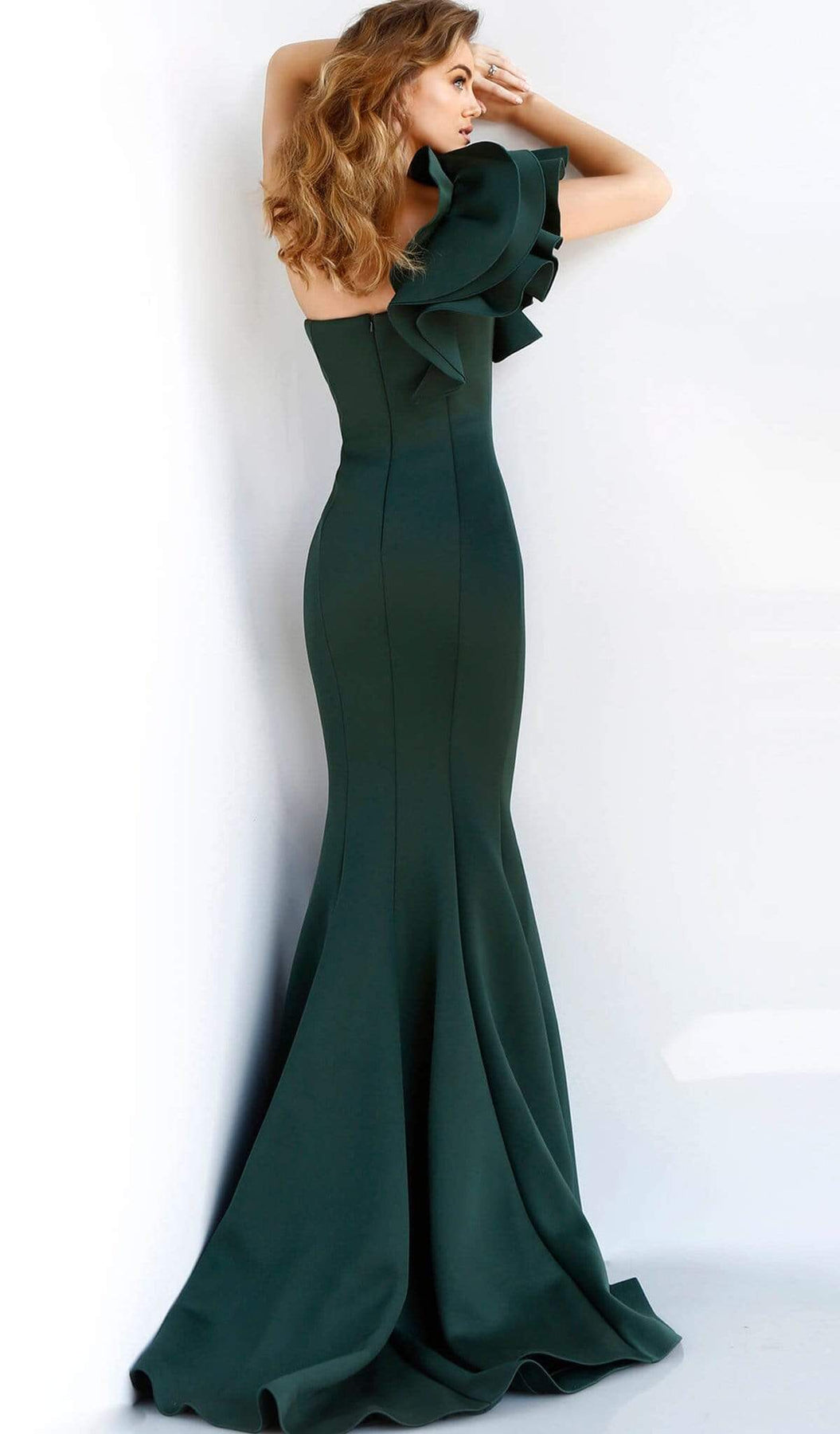 Jovani - 63994 One Shoulder Ruffle Sleeve Mermaid Evening Gown Special Occasion Dress