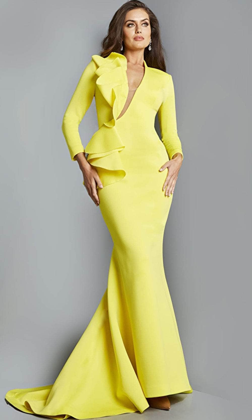 Jovani 7934 - Long Sleeve Ruffle Bodice Evening Gown Prom Dresses