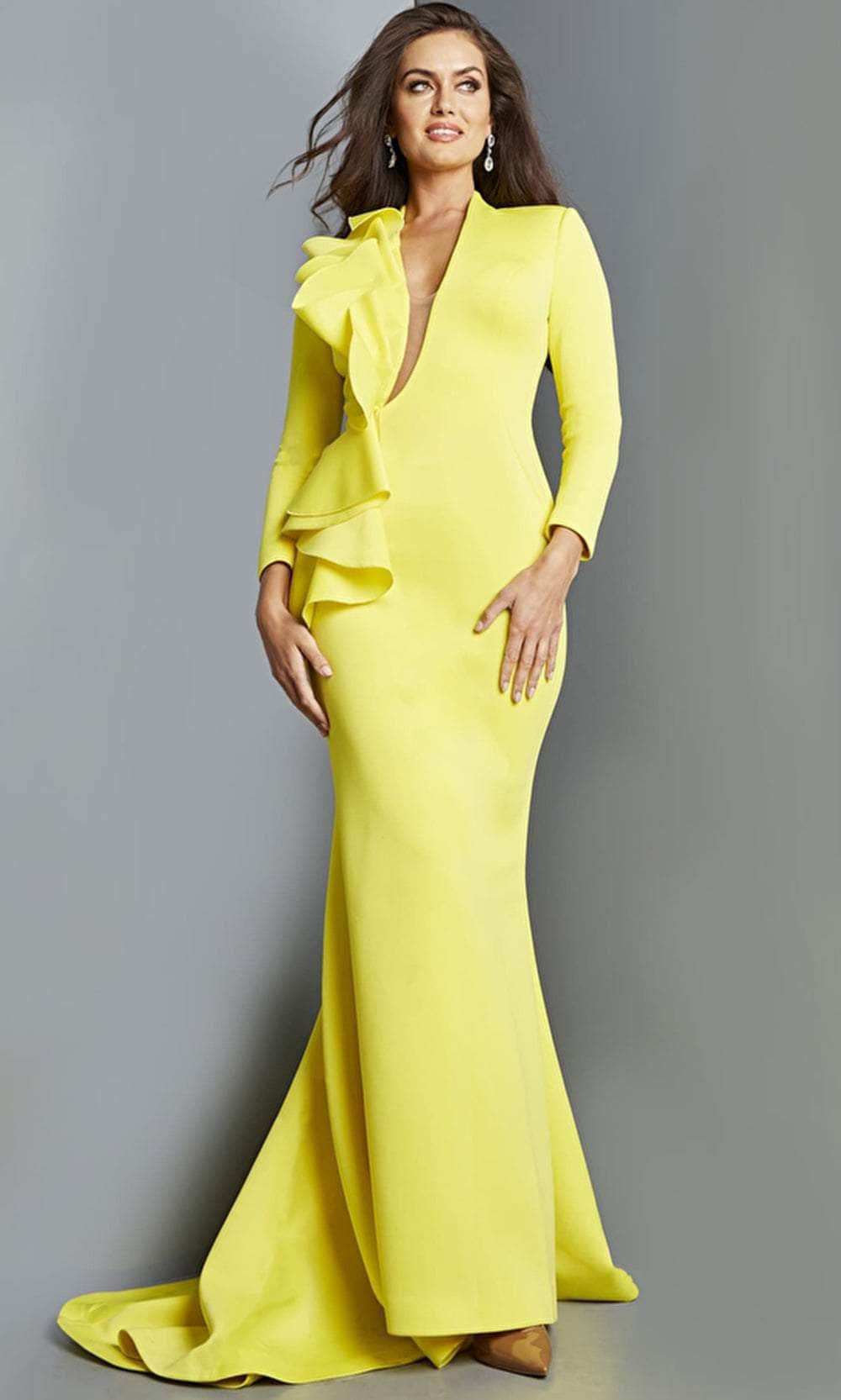 Jovani 7934 - Long Sleeve Ruffle Bodice Evening Gown Prom Dresses