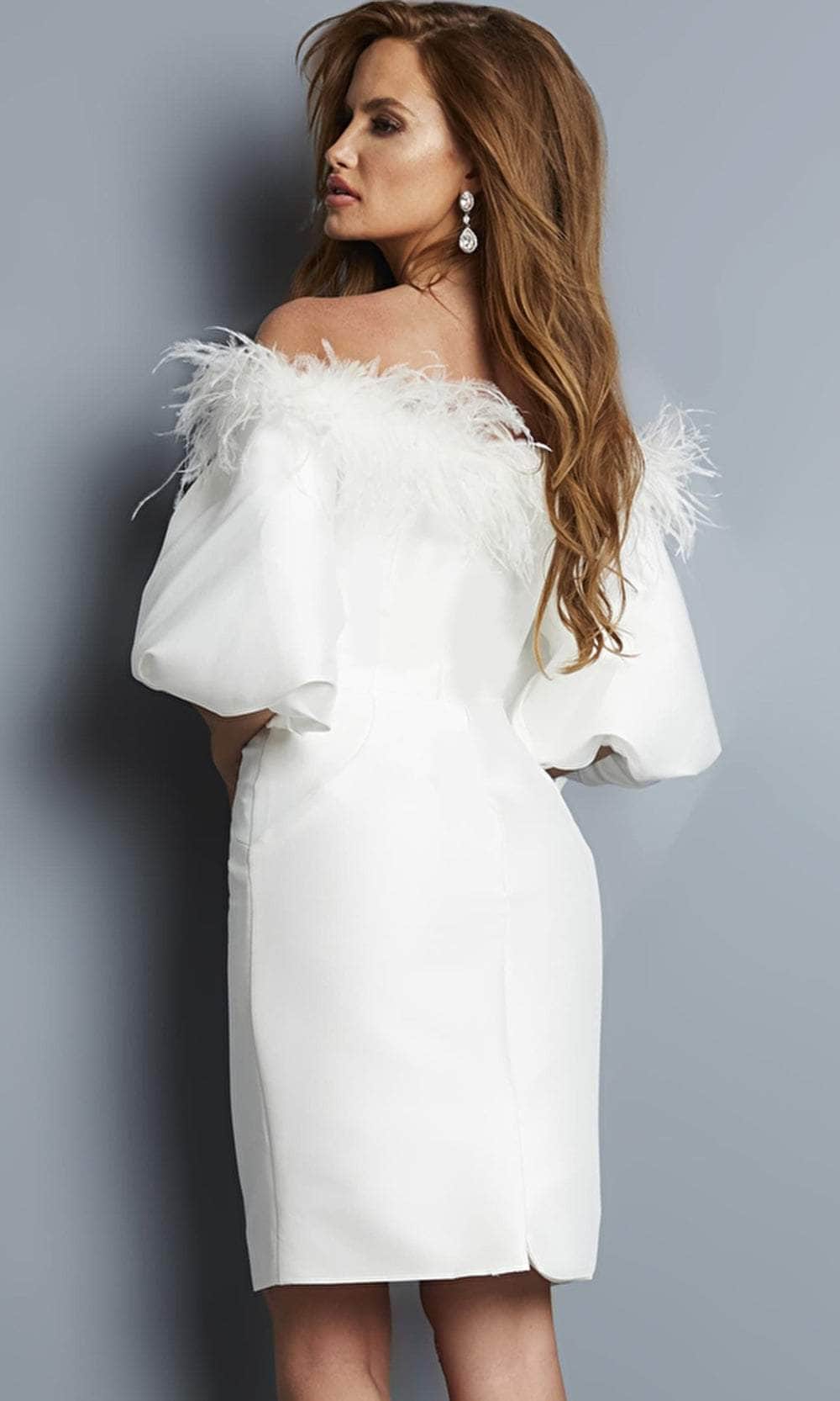 Jovani 8211 - Off Shoulder Feather Detailed Prom Dress Cocktail Dresses