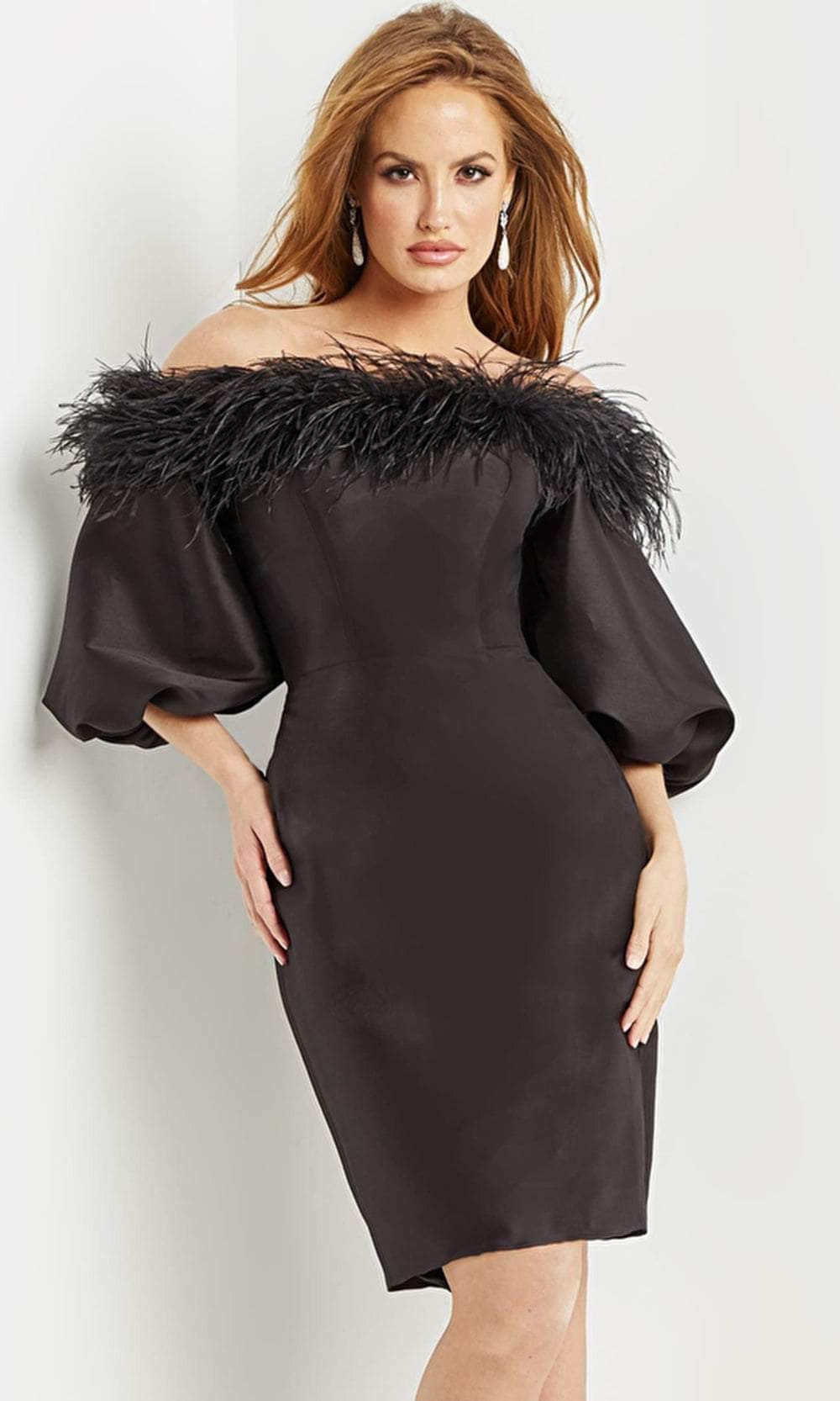 Jovani 8211 - Off Shoulder Feather Detailed Prom Dress Cocktail Dresses