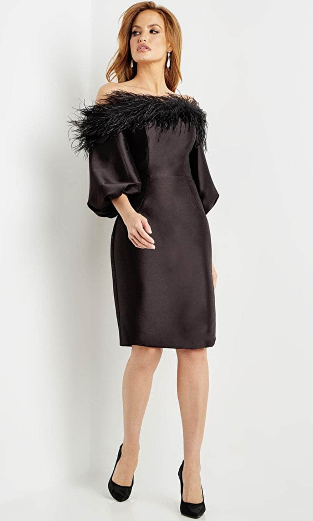 Jovani 8211 - Off Shoulder Feather Detailed Prom Dress Cocktail Dresses