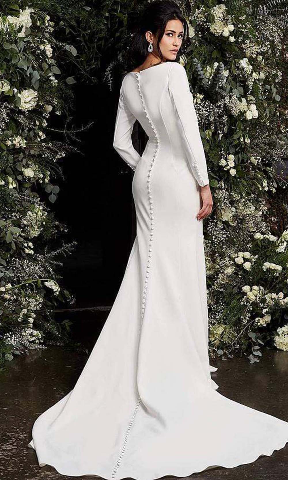 Jovani Bridal - JB06911 Plunging V Neck Long Sleeves Bridal Dress Bridal Dresses