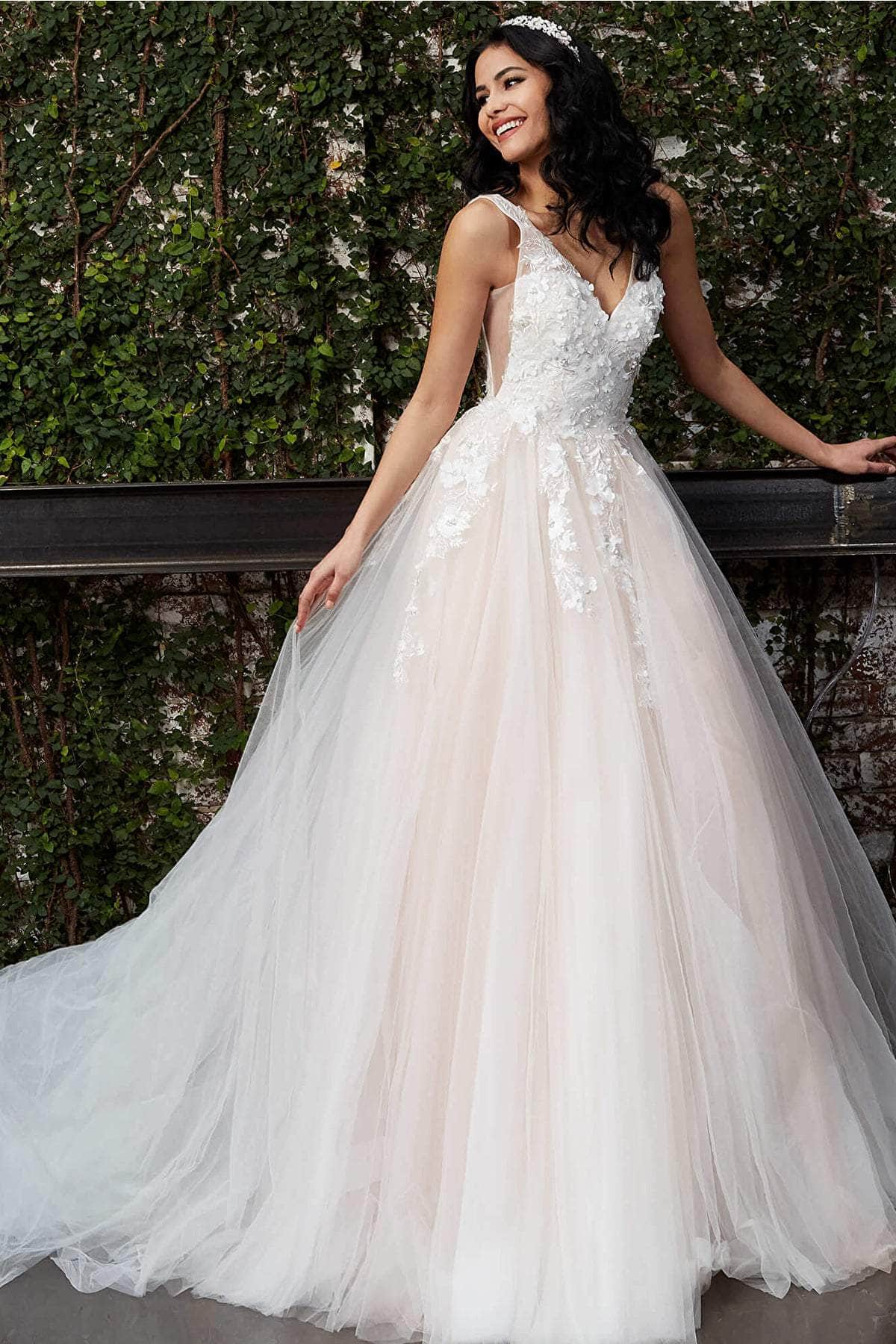 white dress with sheer sides Lace Fit-and-Flare Wedding Dress with Sheer Sides