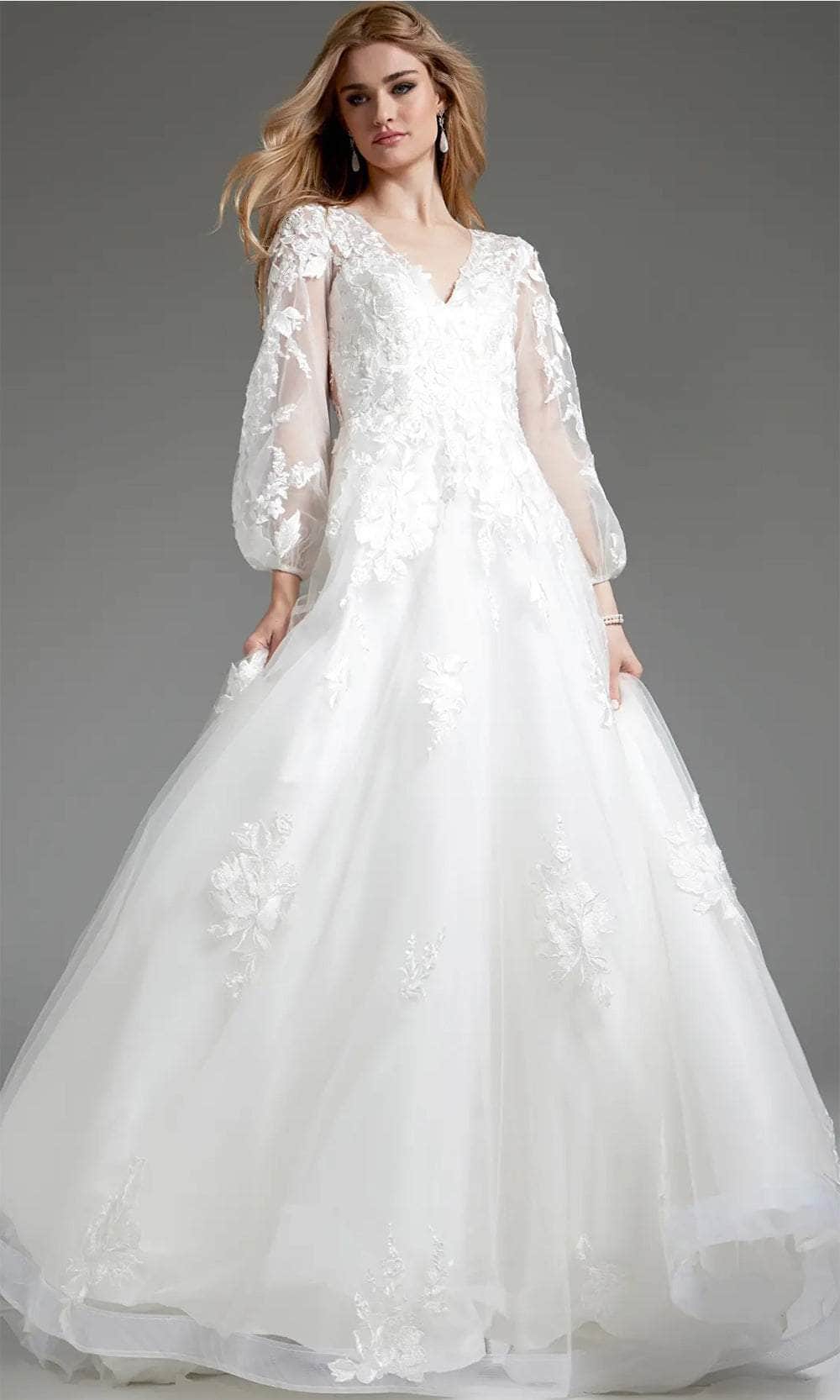 bishop sleeve wedding dress Jovani JB25731 - Long Tulle A-Line Dress