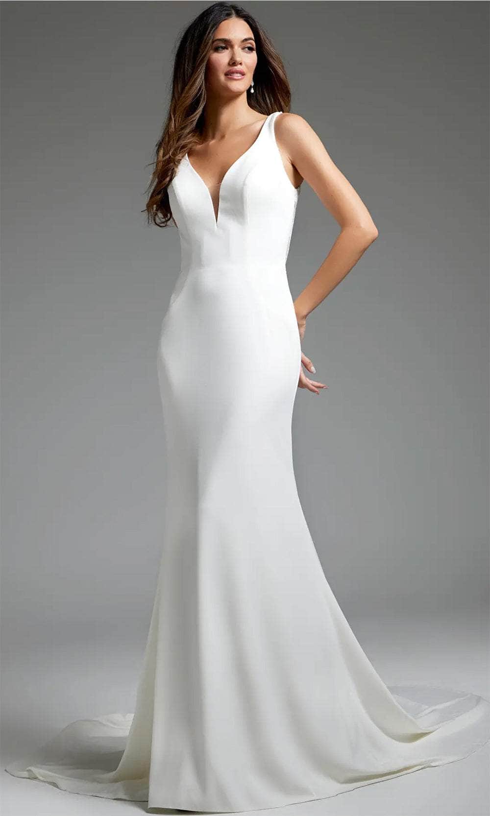 Jovani JB42222 Long Lace Back Mermaid Wedding Dress - Ivory / 14 Jovani JB42222 Long Lace Back Mermaid Wedding Dress - Ivory / 14