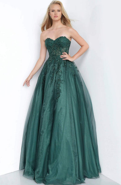 Jovani - JVN00915 Strapless Embroidered Sweetheart Ballgown Prom Dresses 00 / Emerald