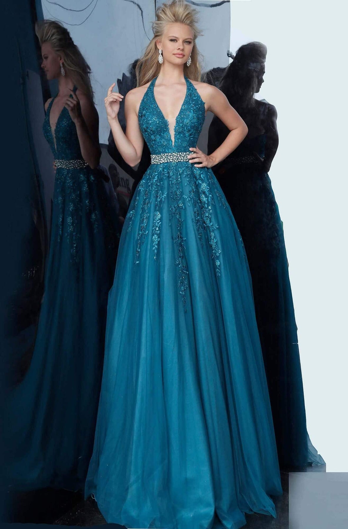 Jovani - JVN00923 Crystal-Beaded Embroidered A-Line Gown Prom Dresses