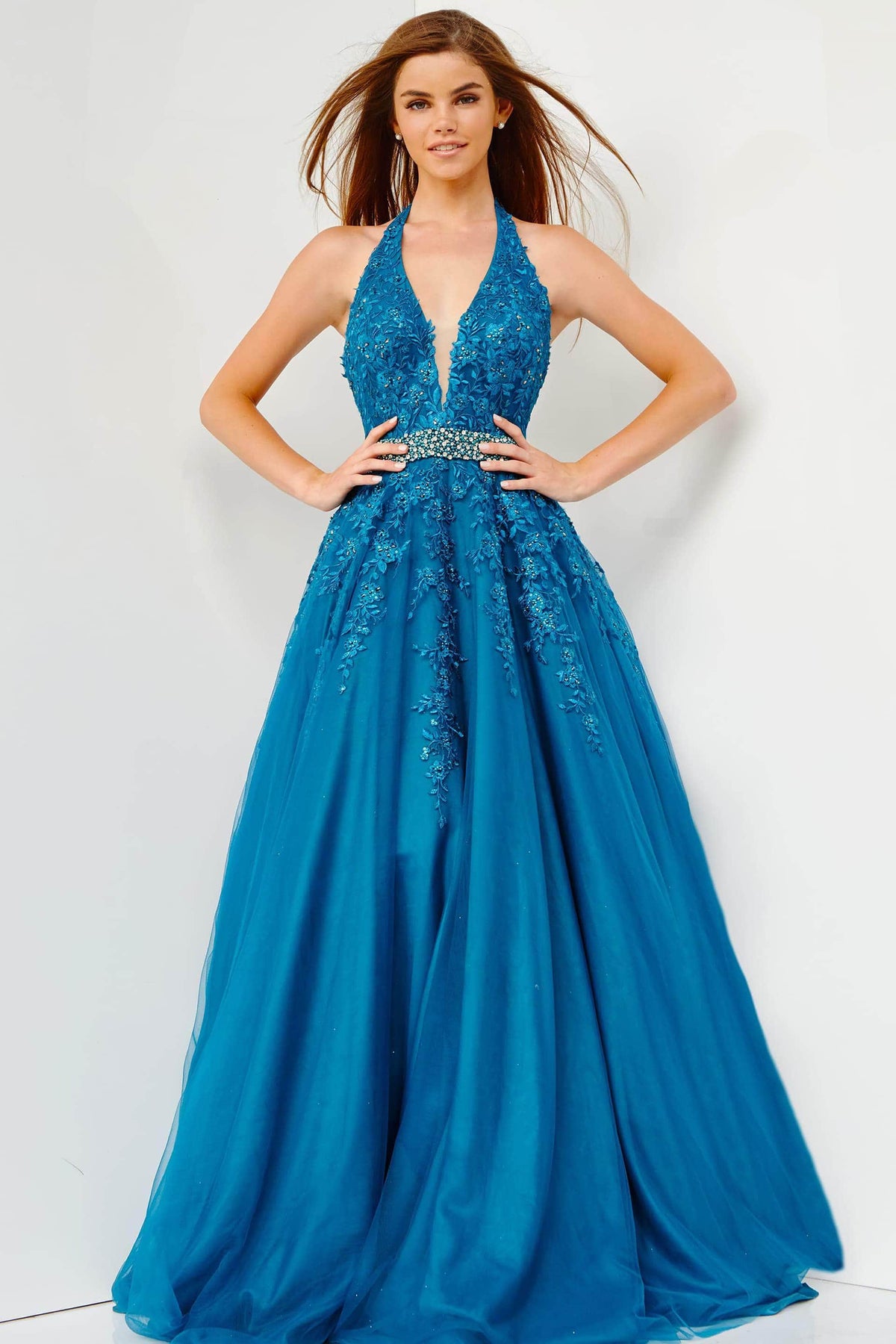 Jovani - JVN00923 Crystal-Beaded Embroidered A-Line Gown Prom Dresses