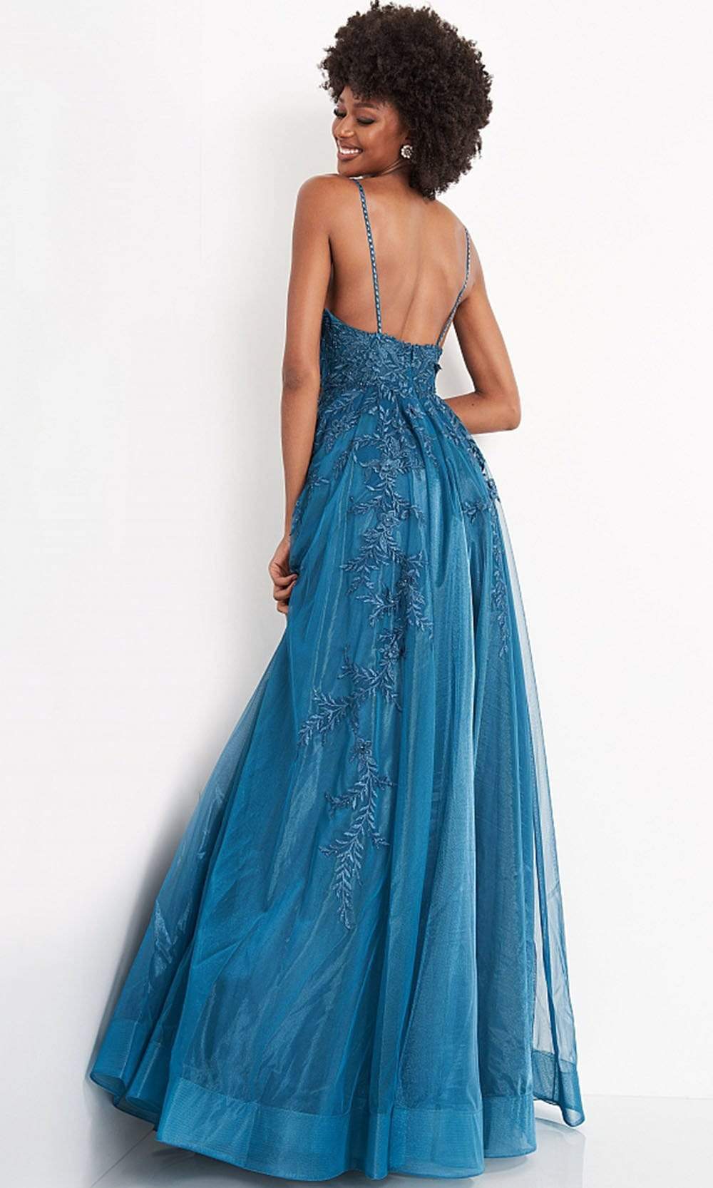 Jovani - JVN02266 Embroidered Deep V Neck A-line Gown Evening Dresses