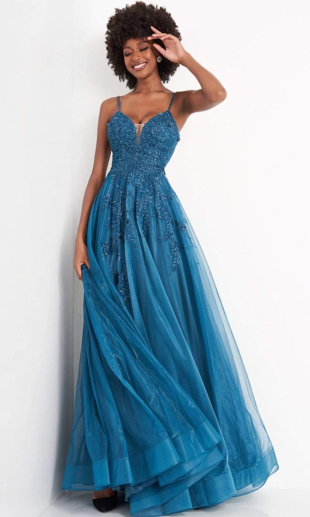 Jovani - JVN02266 Embroidered Deep V Neck A-line Gown Evening Dresses