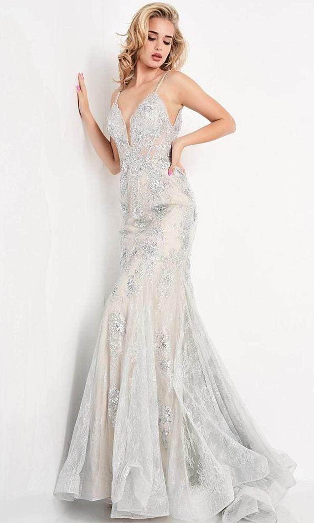 Jovani - JVN06475 Embellished Deep V Neck Trumpet Dress Prom Dresses