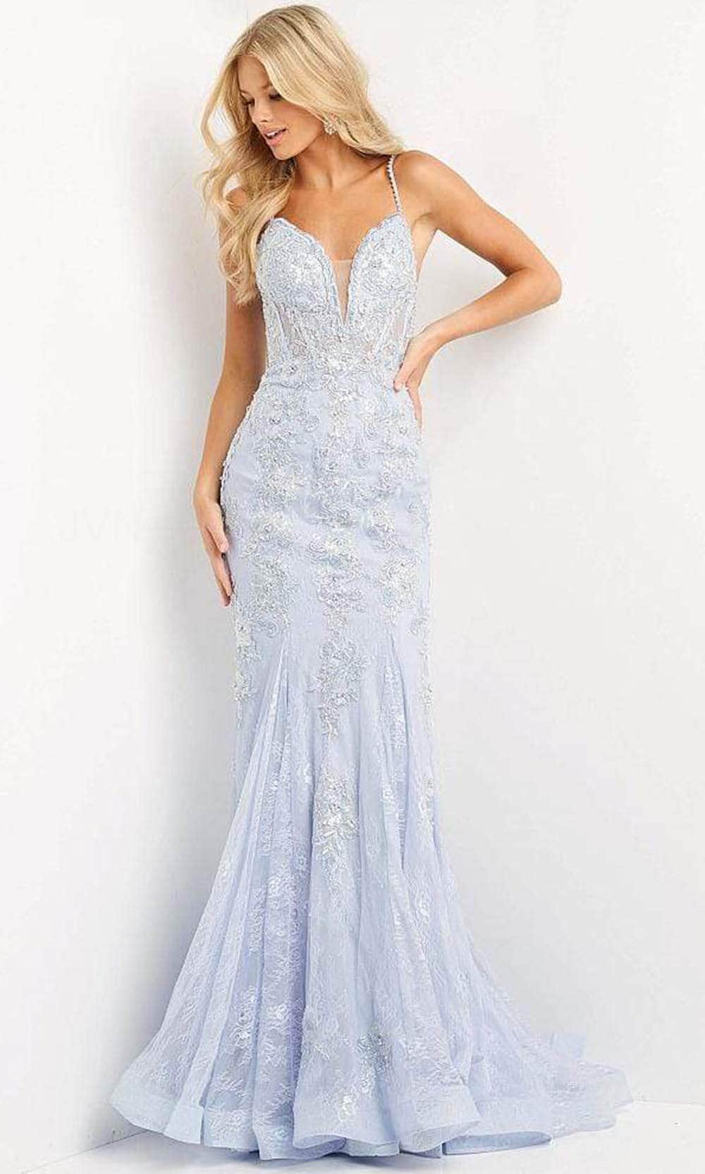 Jovani - JVN06475 Embellished Deep V Neck Trumpet Dress Prom Dresses