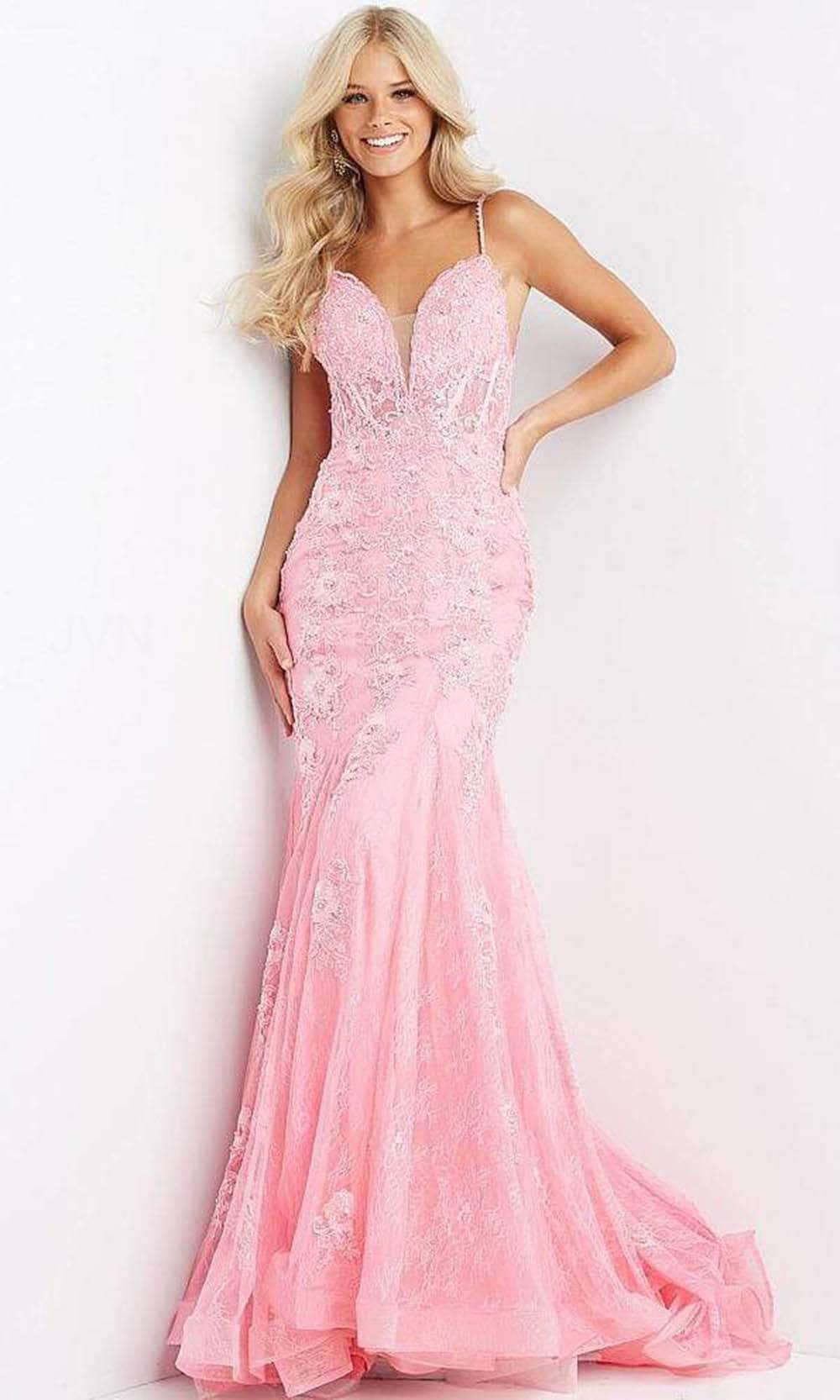 Jovani - JVN06475 Embellished Deep V Neck Trumpet Dress Prom Dresses