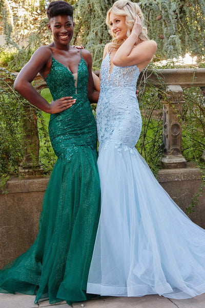 Jovani JVN07398 - Embroidery Applique Mermaid Prom Dress Prom Dresses 00 / Emerald