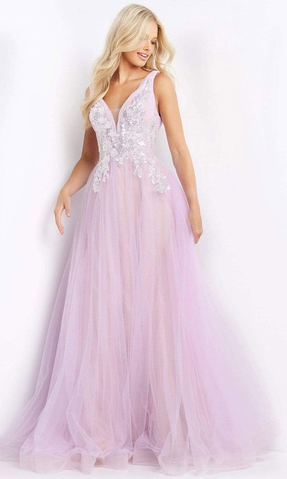 Jovani - JVN07638 Sleeveless Embellished Ballgown Prom Dresses 00 / Light-Pink