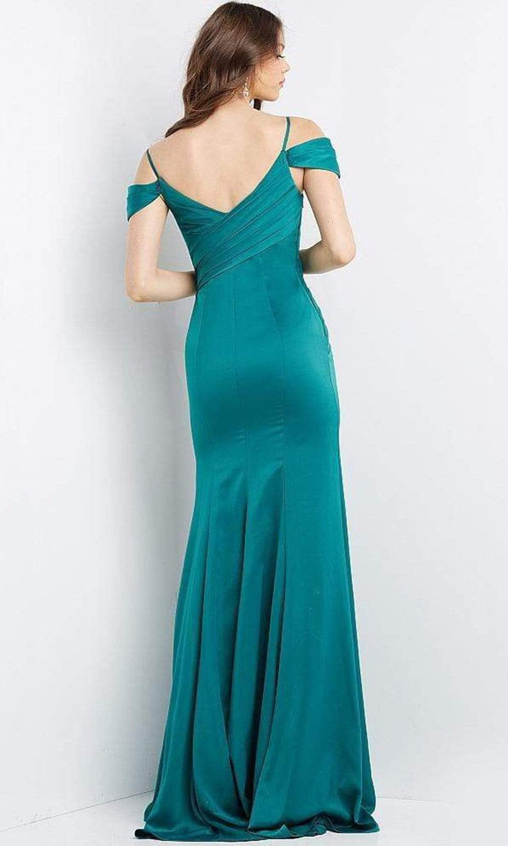 Jovani - JVN08414 Cold Shoulder Pleated Bodice High Slit Long Dress Special Occasion Dress