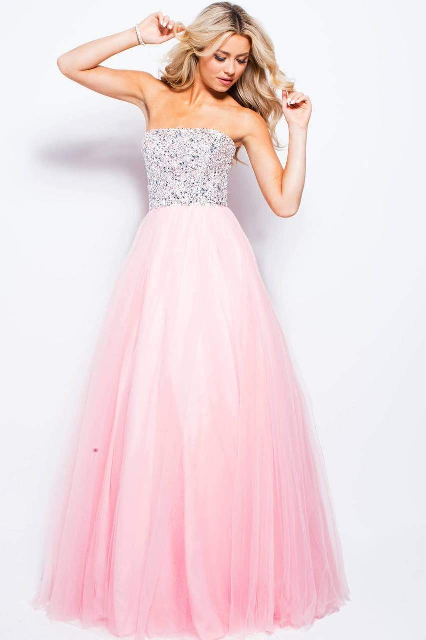 Jovani - JVN52131 Strapless Adorned Tulle Ballgown Special Occasion Dress 00 / Blush