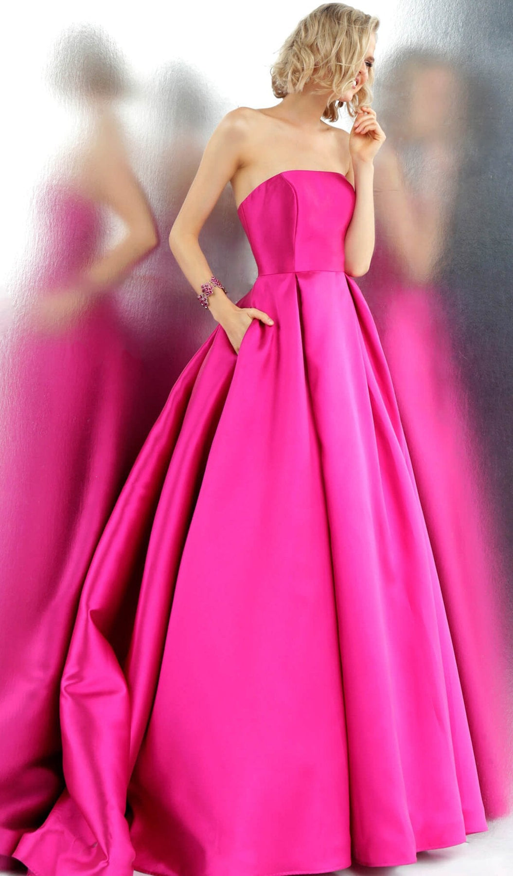 Jovani - JVN62633 Chic Strapless Pleated Ballgown With Train Special Occasion Dress
