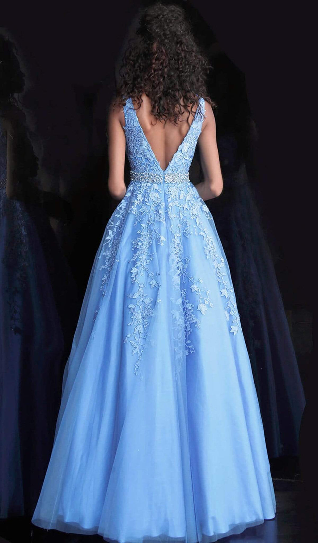 Jovani - JVN68258 Embellished Lace Deep V-neck Ballgown Special Occasion Dress