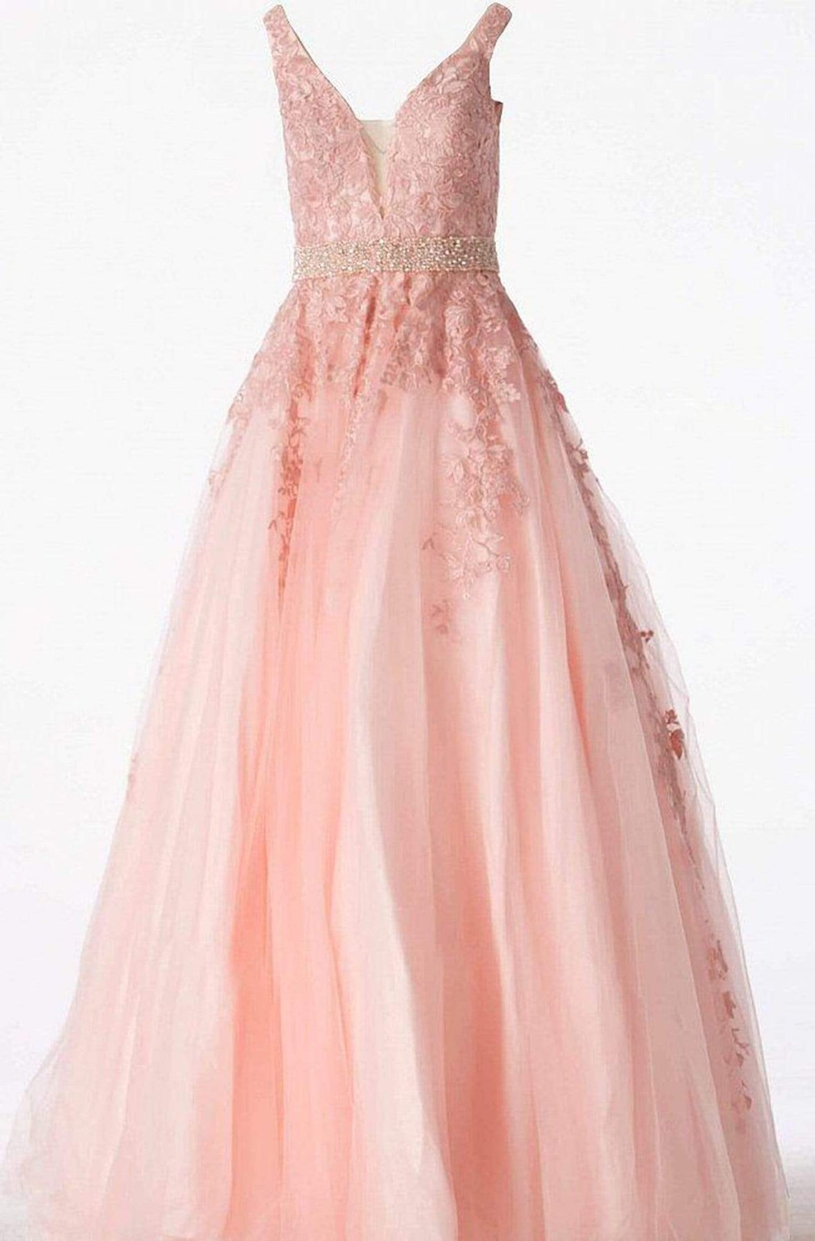 Jovani - JVN68258 Embellished Lace Deep V-neck Ballgown Special Occasion Dress