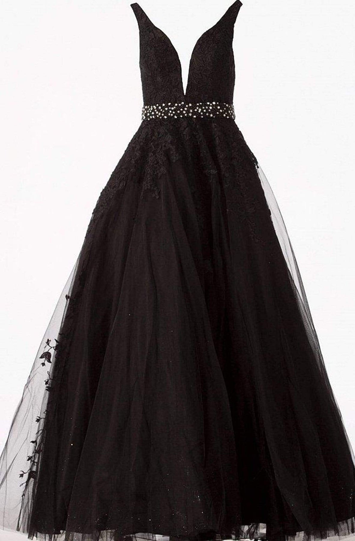 Jovani - JVN68258 Embellished Lace Deep V-neck Ballgown Special Occasion Dress