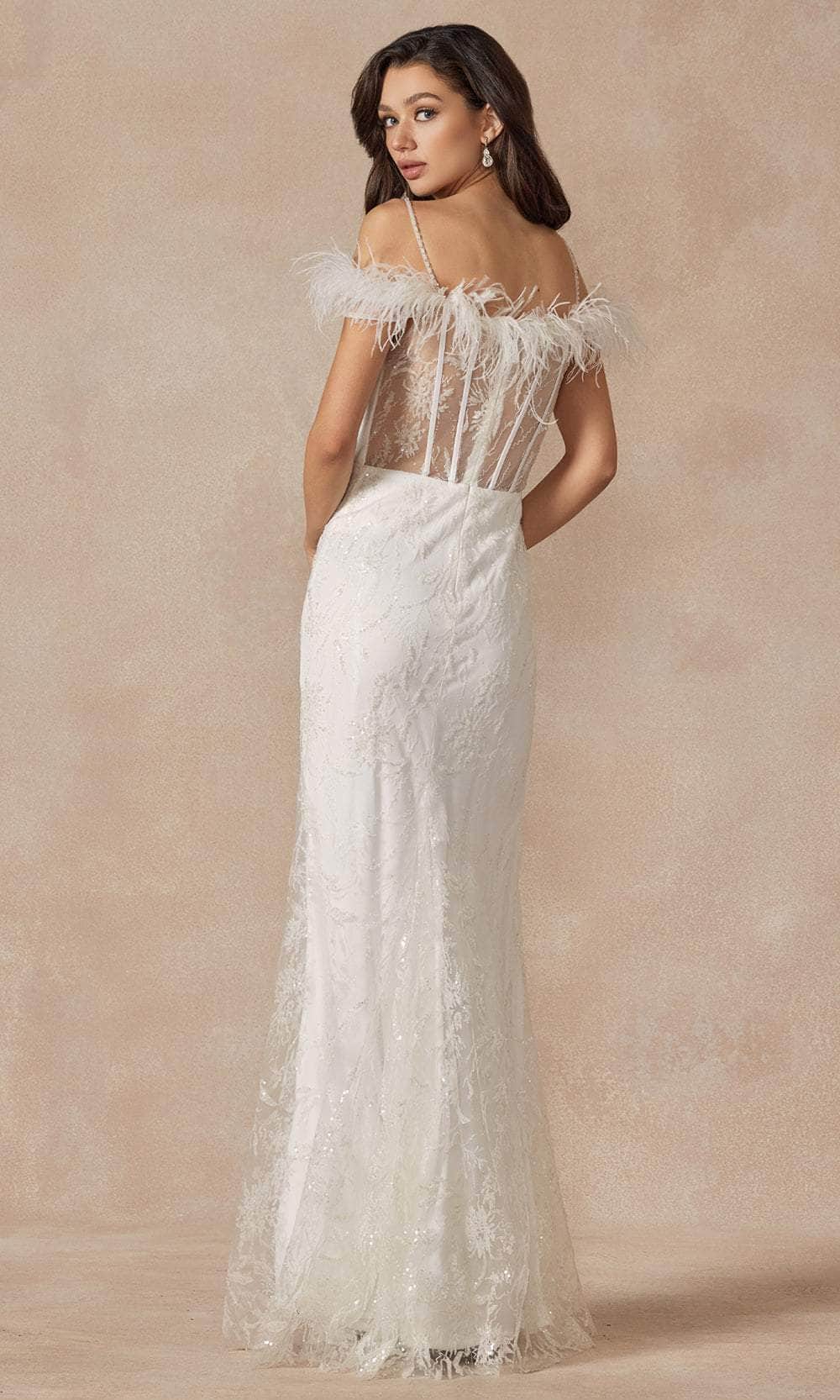 Juliet Dresses 2402W - Feathered Sleeve Bridal Gown with Glitters Wedding Dresses