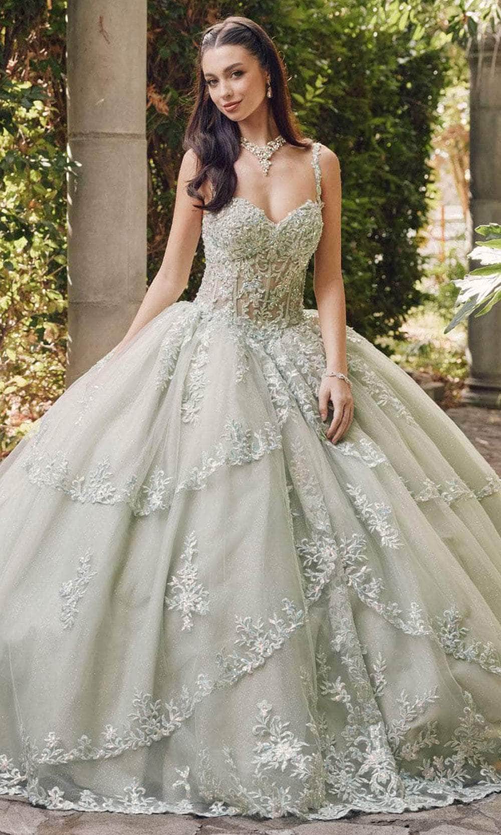 Juliet Dresses JT1450J - Beaded Embroidered Ballgown Ball Gowns XS / Sage Green