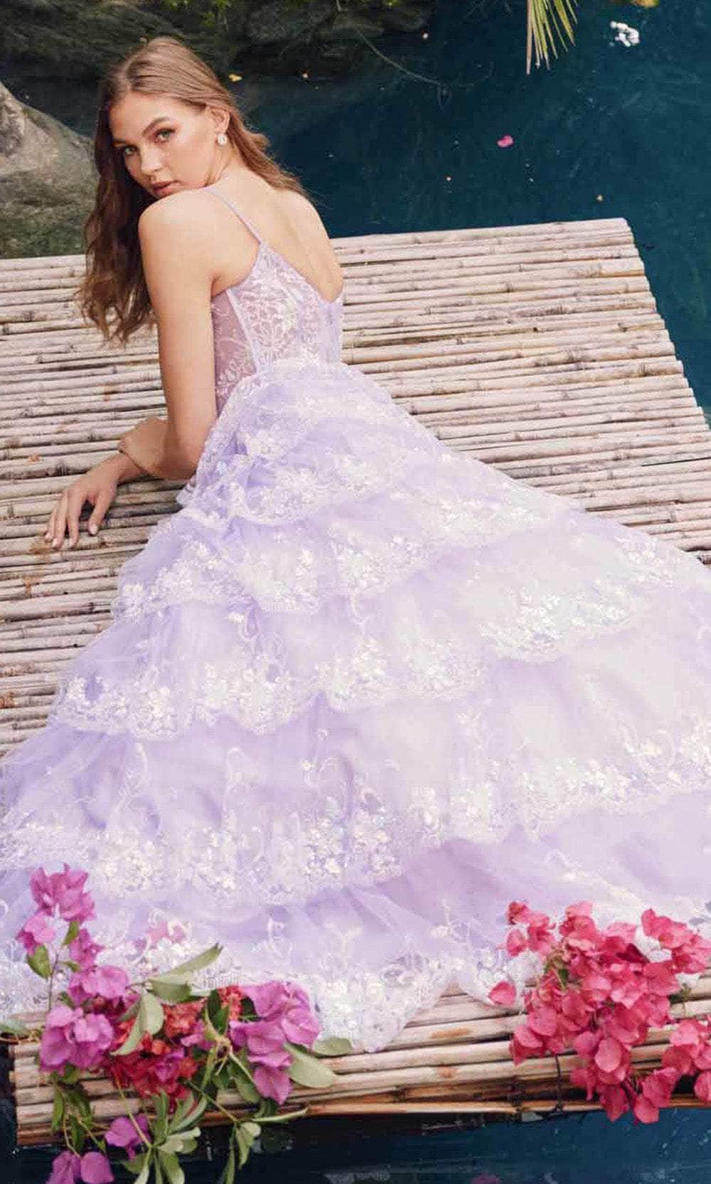 Juliet Dresses JT2454K - V-Neck Sheer Corset Prom Gown Evening Dresses