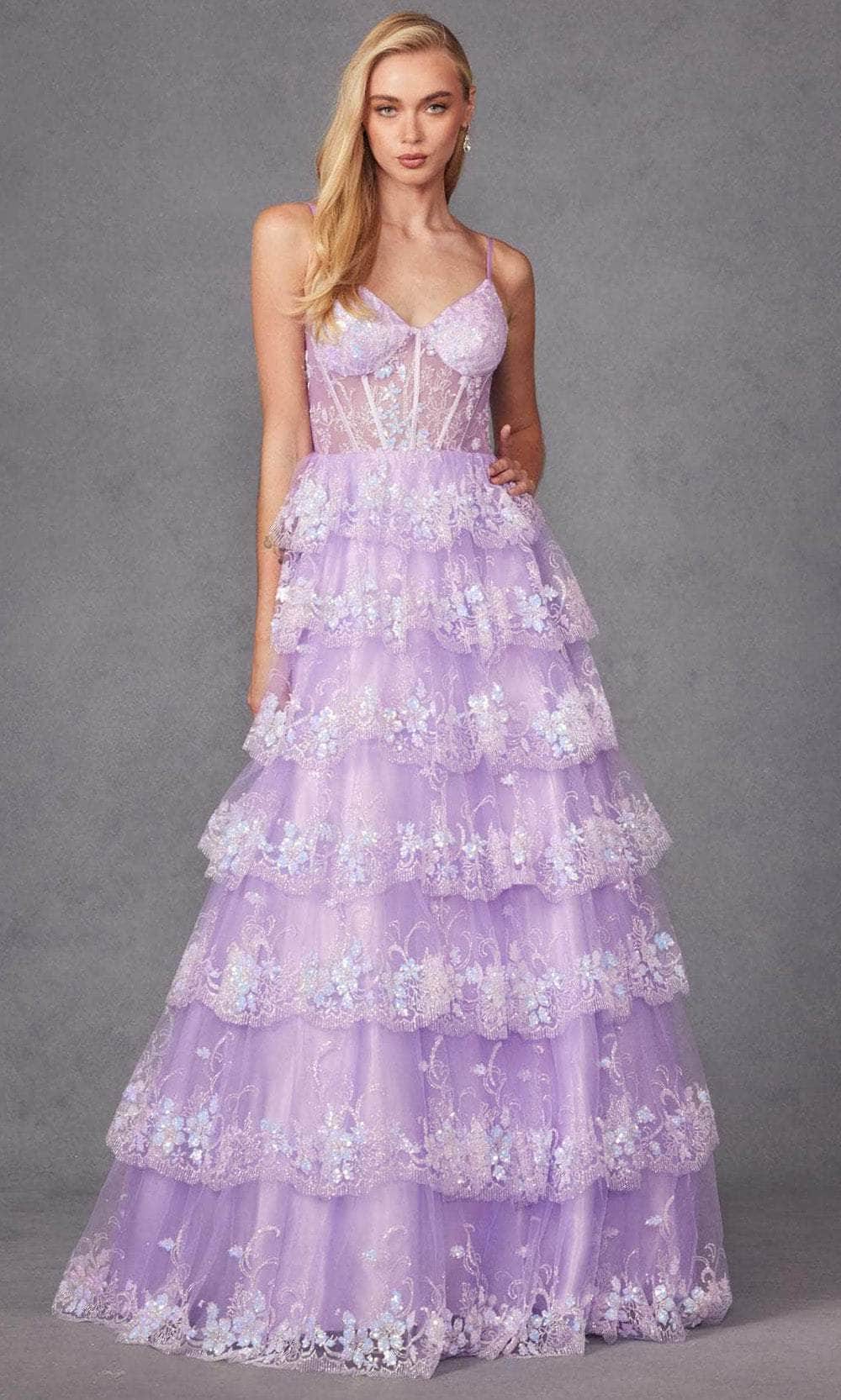 Juliet Dresses JT2454K - V-Neck Sheer Corset Prom Gown Evening Dresses