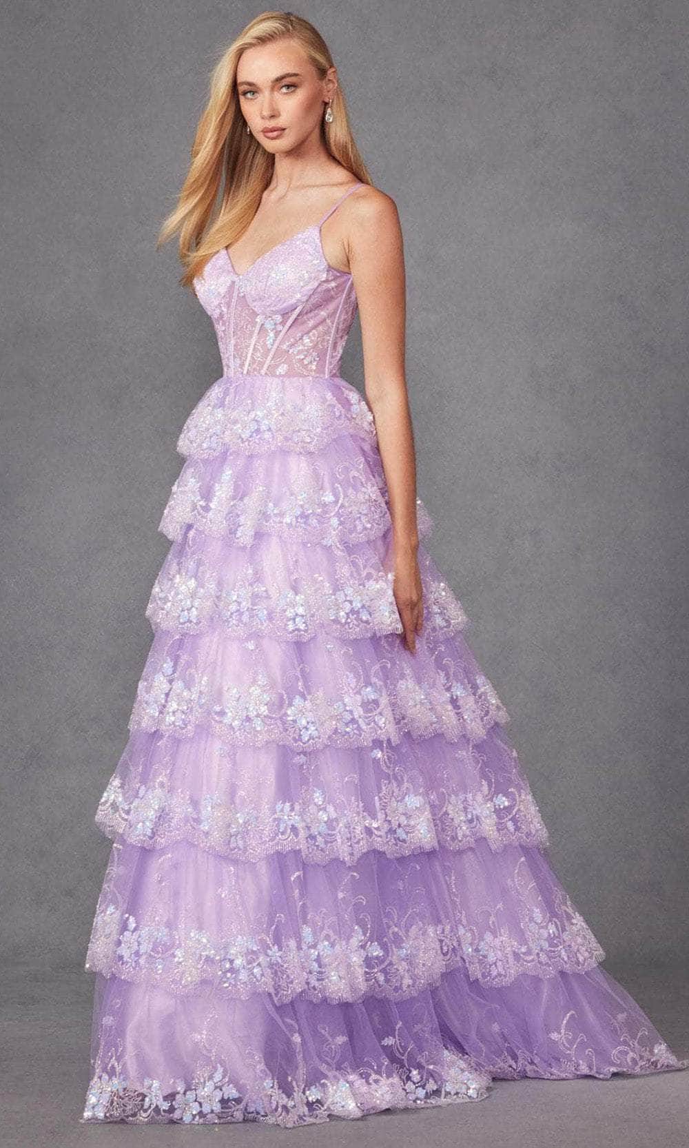 Juliet Dresses JT2454K - V-Neck Sheer Corset Prom Gown Evening Dresses