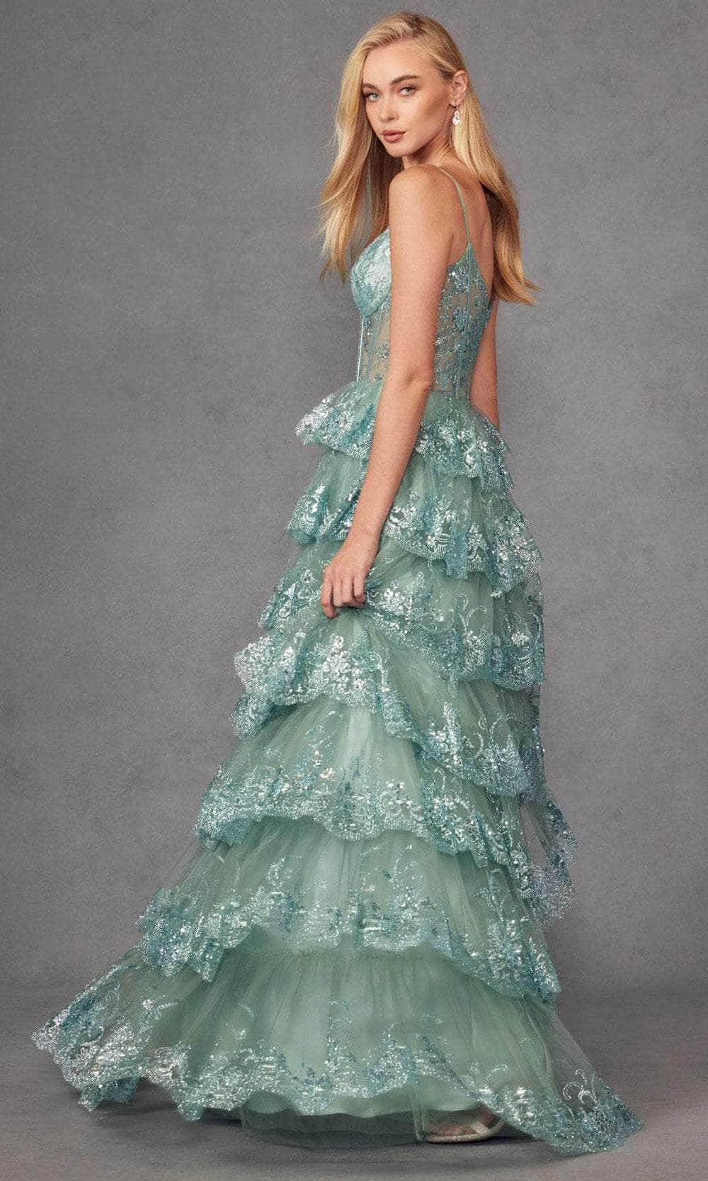 Juliet Dresses JT2454K - V-Neck Sheer Corset Prom Gown Evening Dresses