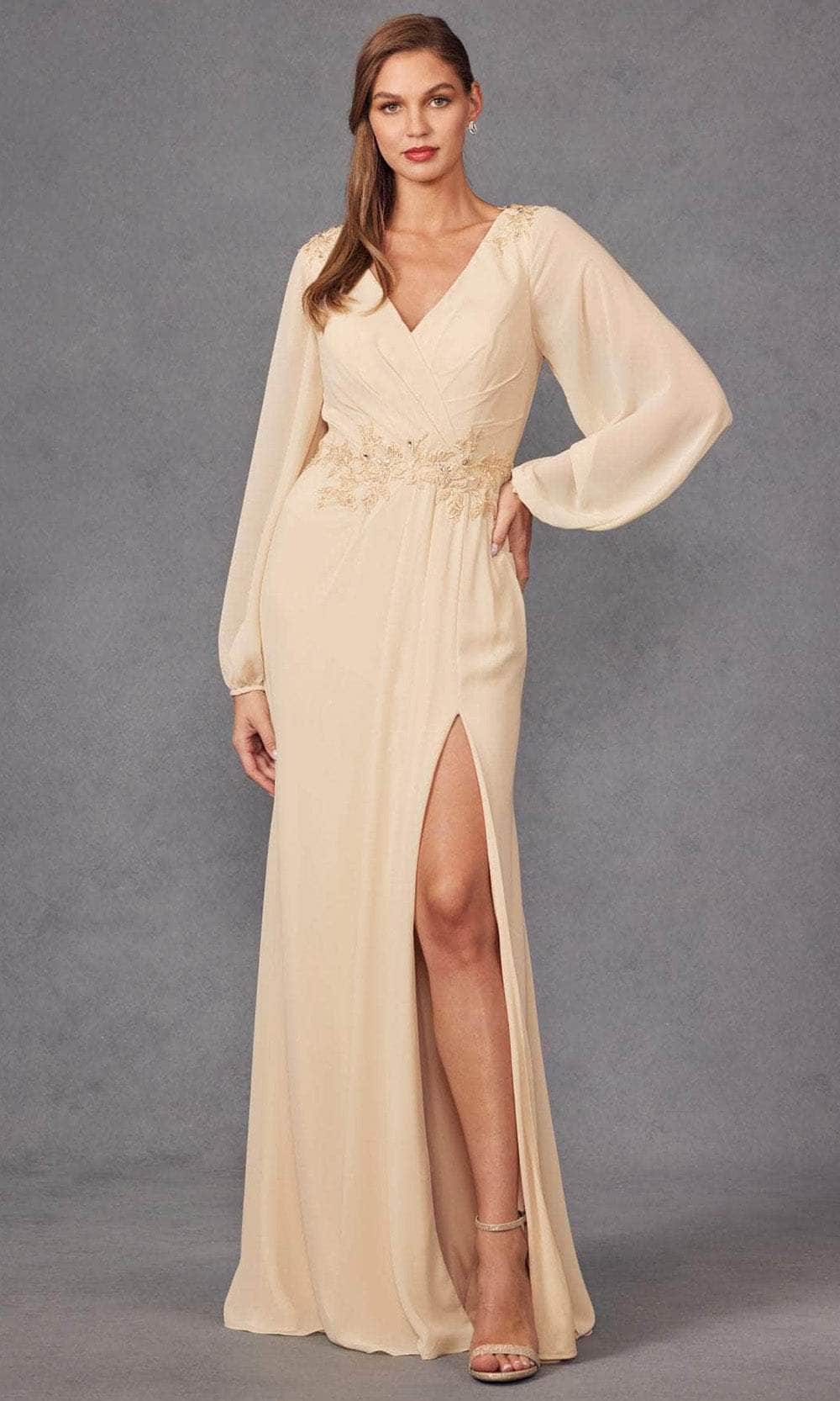 Juliet Dresses JTM16A - Long Sleeve Embellished Prom Dress Prom Dresses XS / Champagne