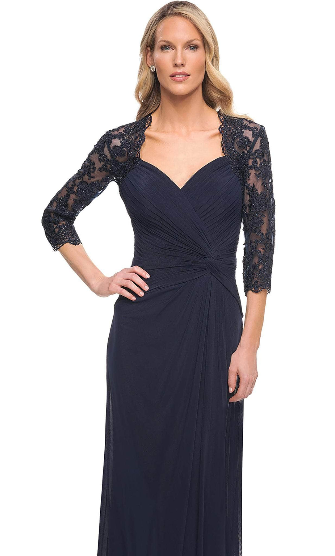 La Femme - 23244 Ruched V-Neck Column Dress Mother of the Bride Dresses 2 / Black