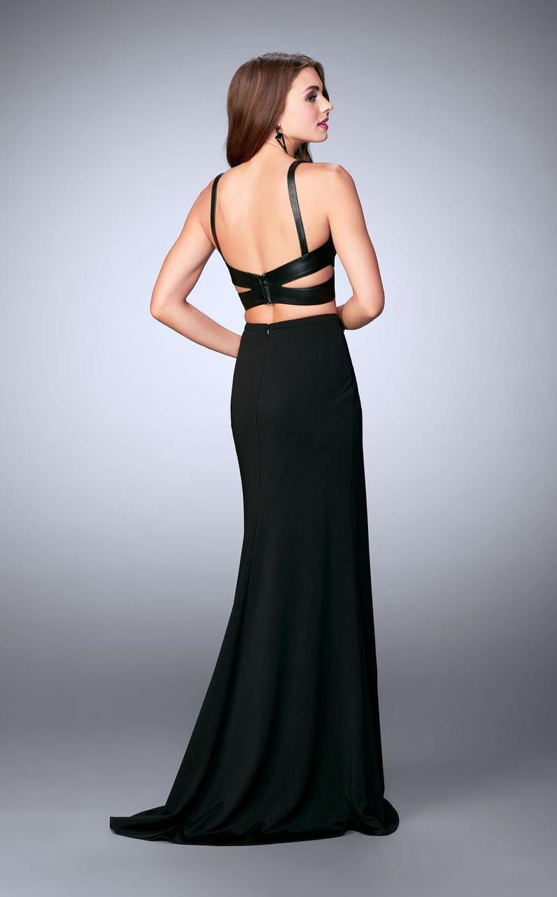 La Femme - 24036 Seductive Crisscrossed Leather Two-Piece Long Evening Gown Special Occasion Dress