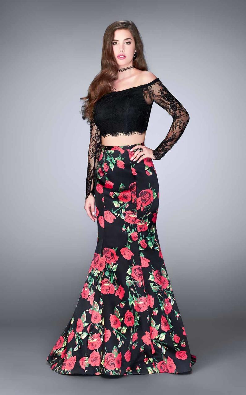 two piece floral mermaid prom dress Two Piece Mermaid Prom Dresses,Printed Prom Dress,PD00374