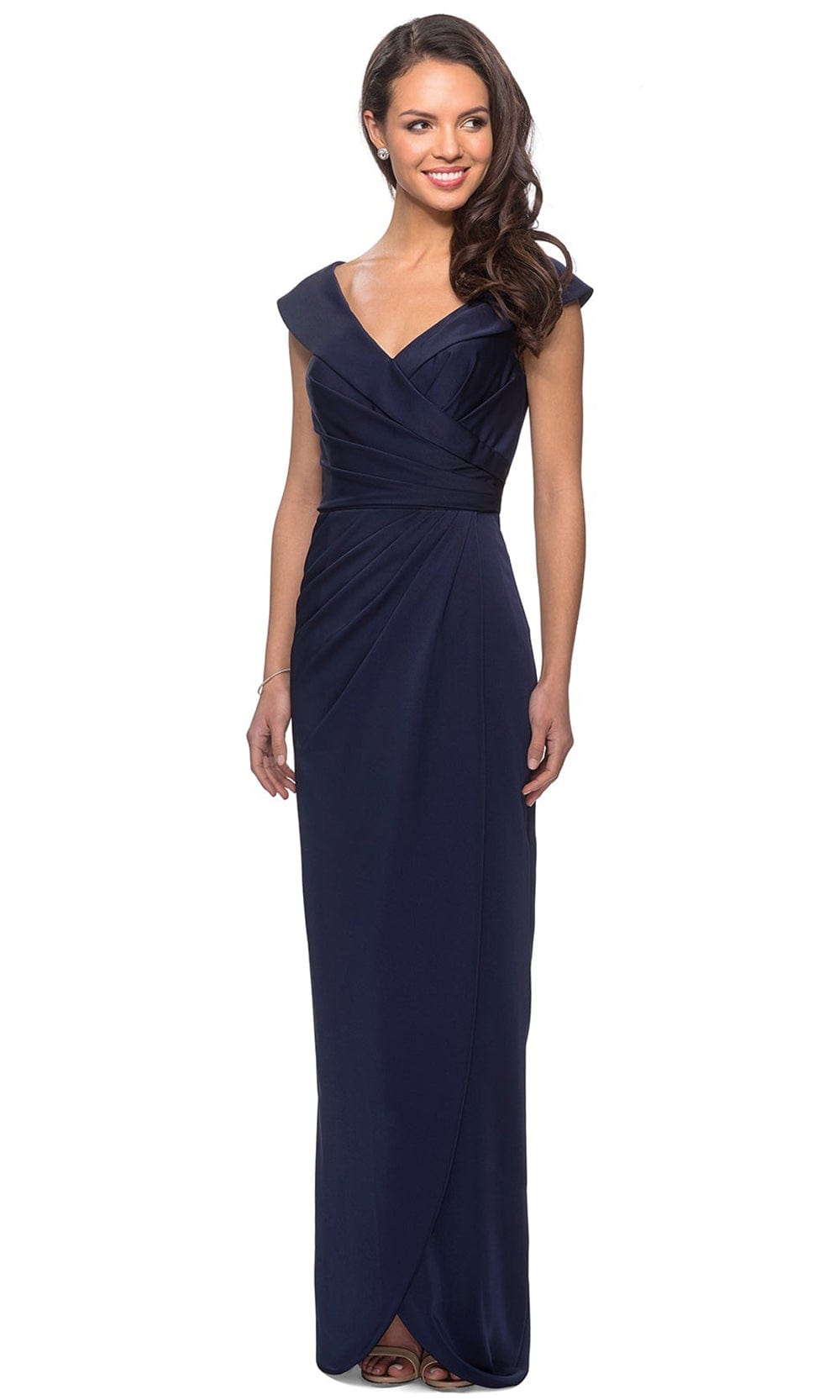 La Femme 25206 - Ruched Cap Sleeved Long Jersey Dress Special Occasion Dress