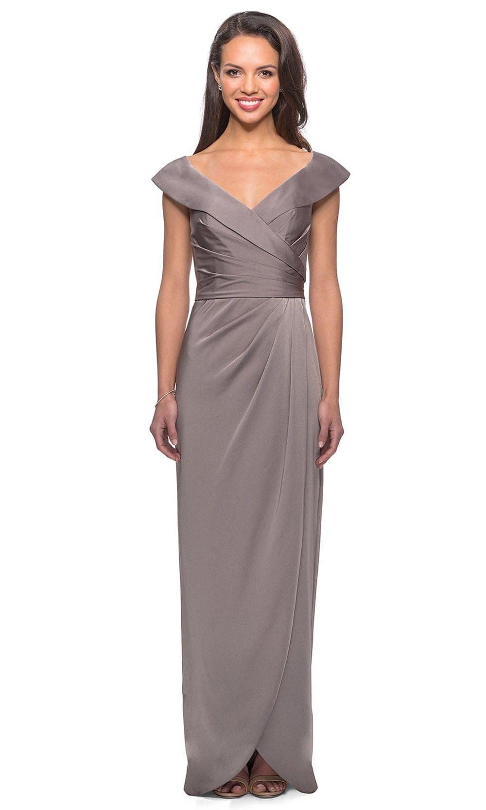 La Femme 25206 - Ruched Cap Sleeved Long Jersey Dress Special Occasion Dress