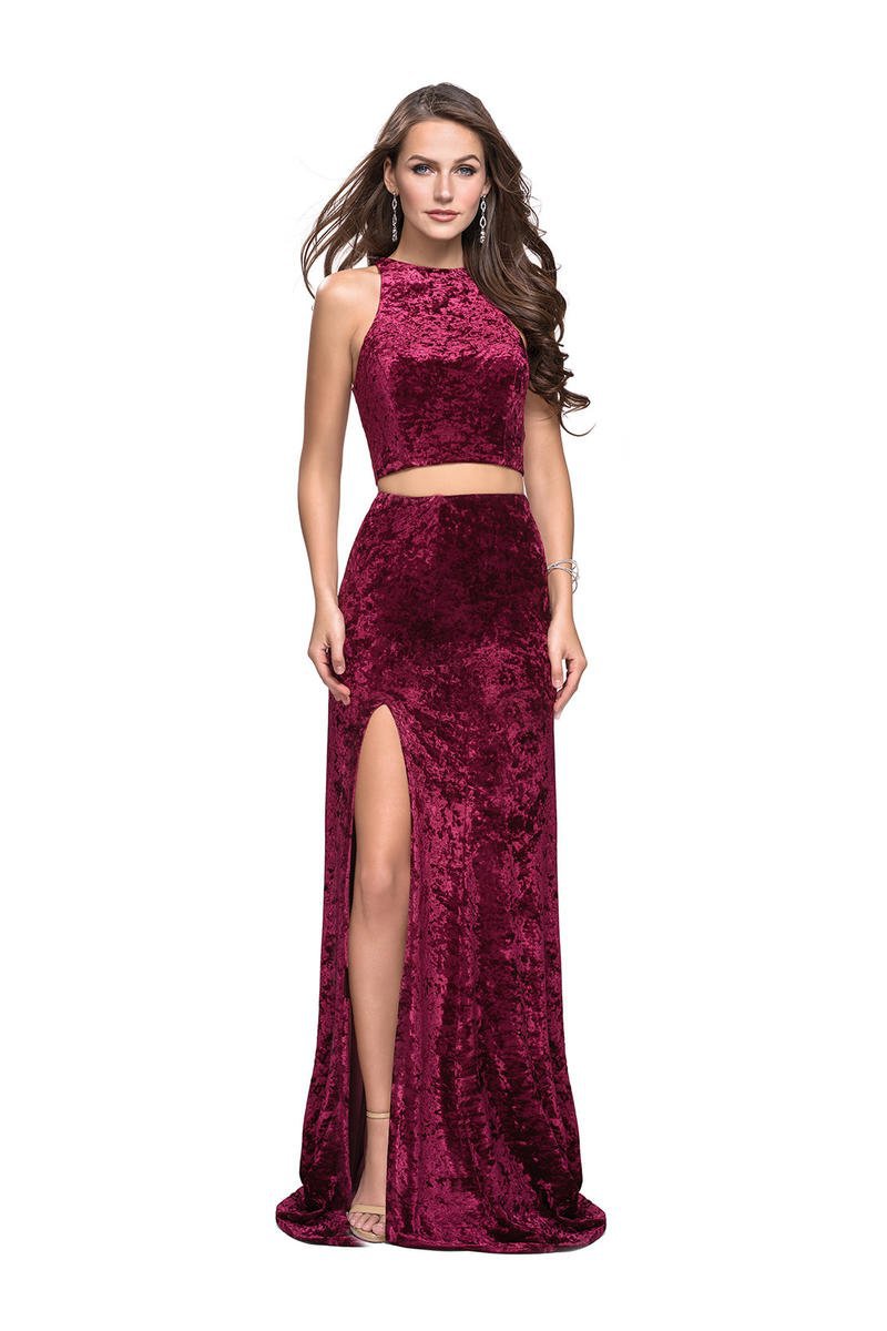 La Femme - 25431 Two Piece Halter Fitted Dress Special Occasion Dress 00 / Wine