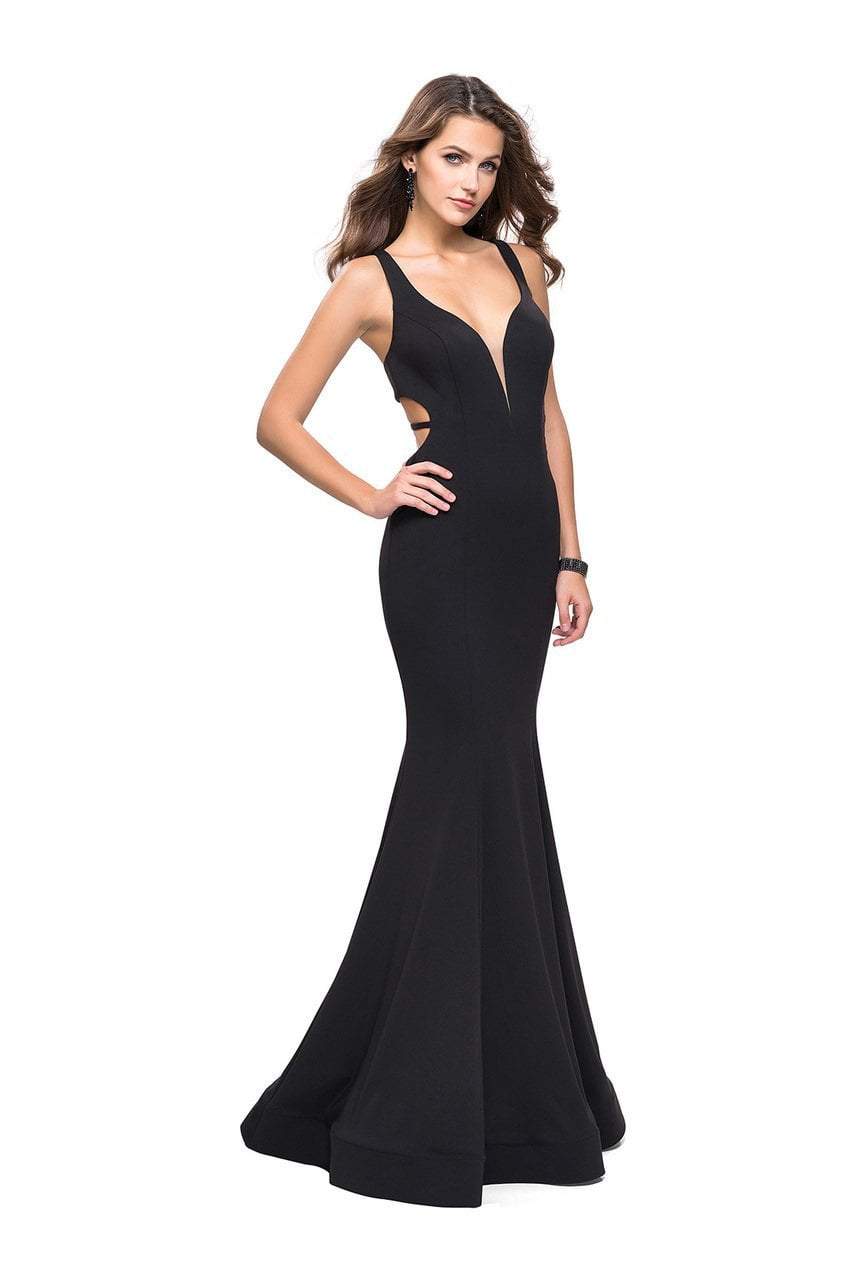 La Femme - 25594 Plunging Sweetheart Jersey Mermaid Gown Special Occasion Dress 00 / Black