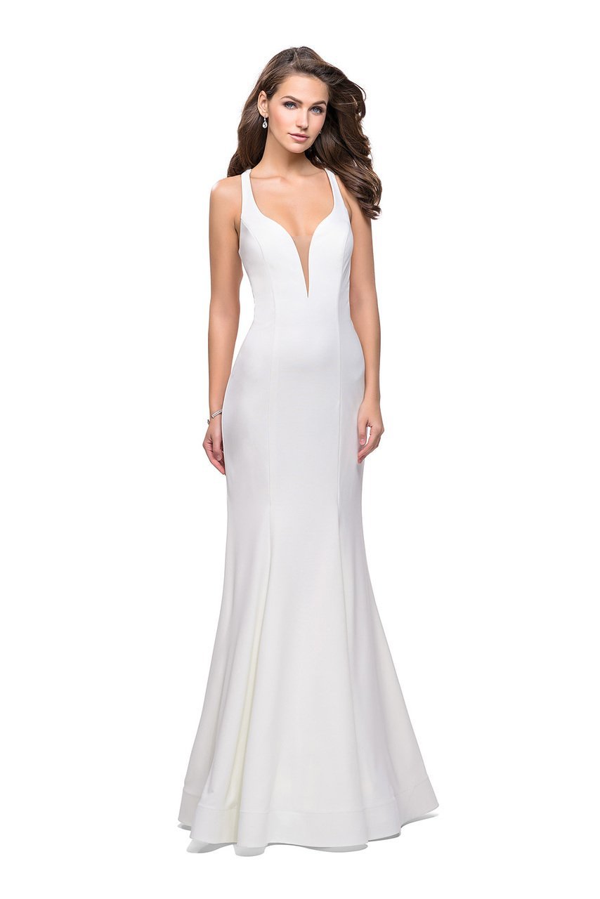 La Femme - 25594 Plunging Sweetheart Jersey Mermaid Gown Special Occasion Dress 00 / White