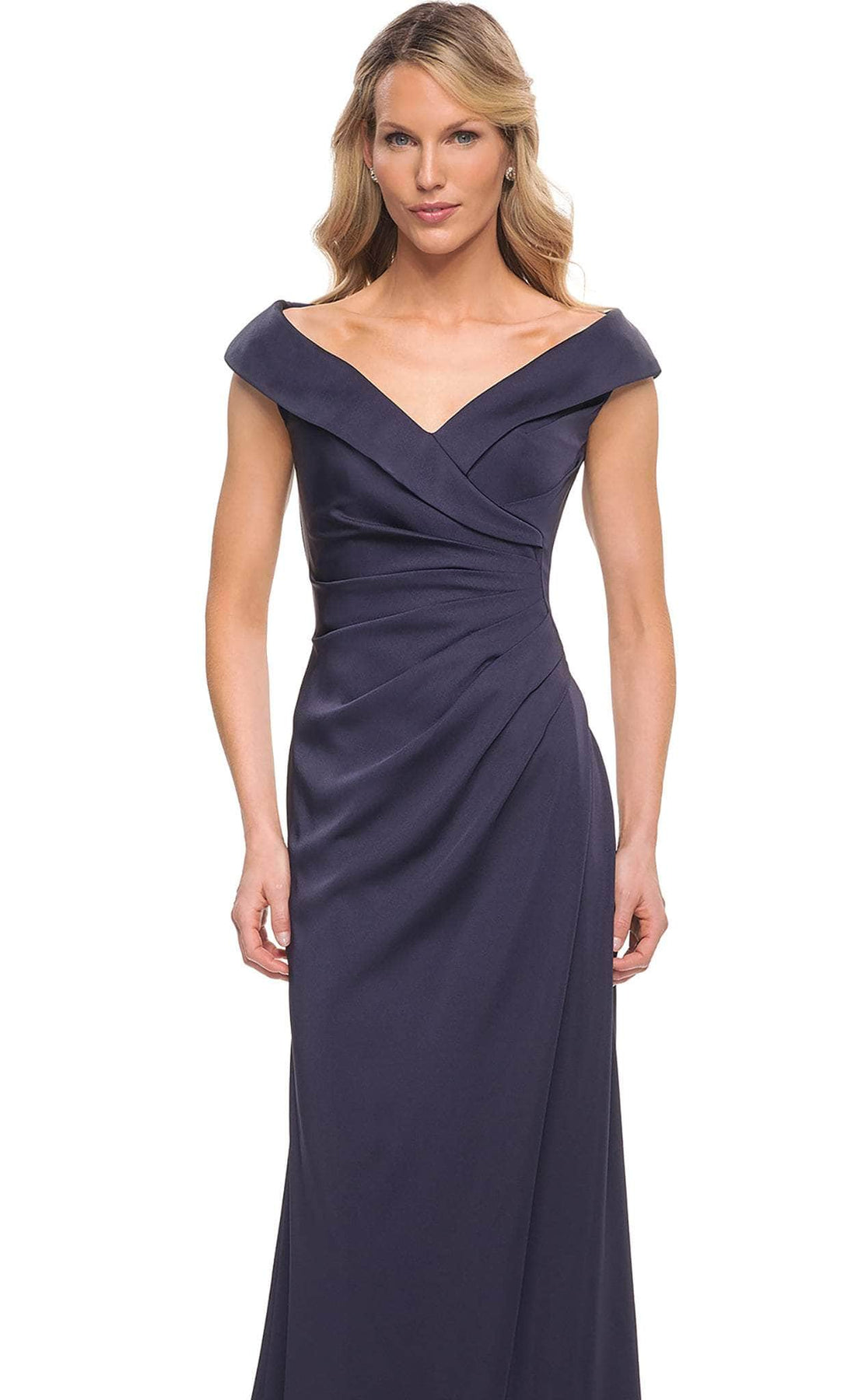 La Femme - 26523 Wide V Neck Fold over Sleeves Long Gown Evening Dresses