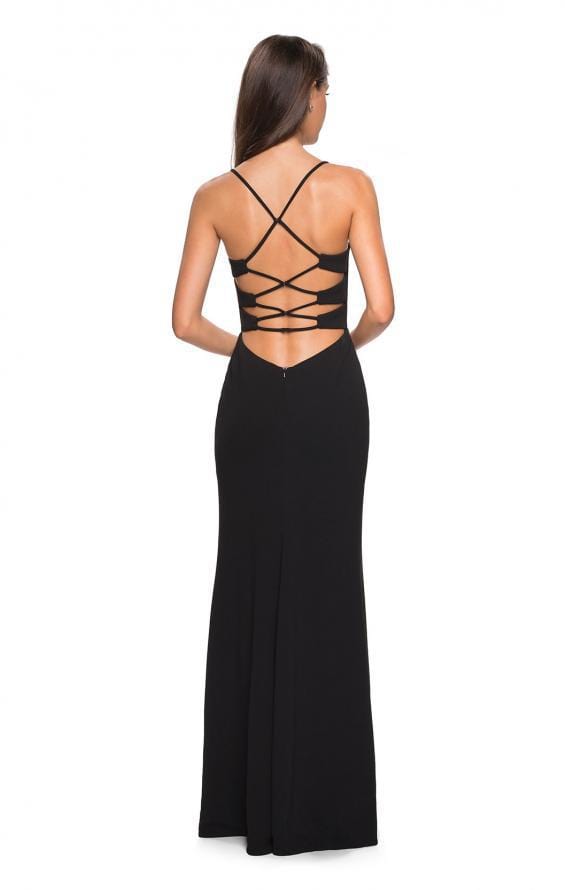 La Femme - 26940 Crisscrossed Lace Up Back High Slit Gown Special Occasion Dress
