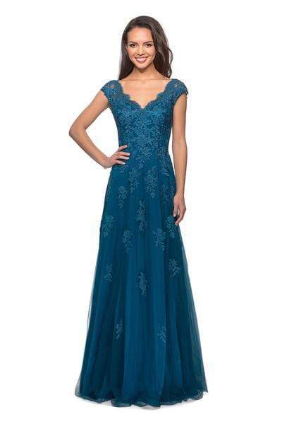 La Femme - 26942  V Neck Floral Lace Appliqued A-Line Tulle Gown Mother of the Bride Dresses