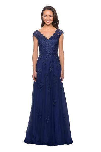 La Femme - 26942  V Neck Floral Lace Appliqued A-Line Tulle Gown Mother of the Bride Dresses
