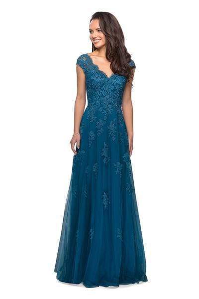 La Femme - 26942  V Neck Floral Lace Appliqued A-Line Tulle Gown Mother of the Bride Dresses