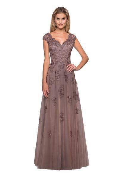 La Femme - 26942  V Neck Floral Lace Appliqued A-Line Tulle Gown Mother of the Bride Dresses